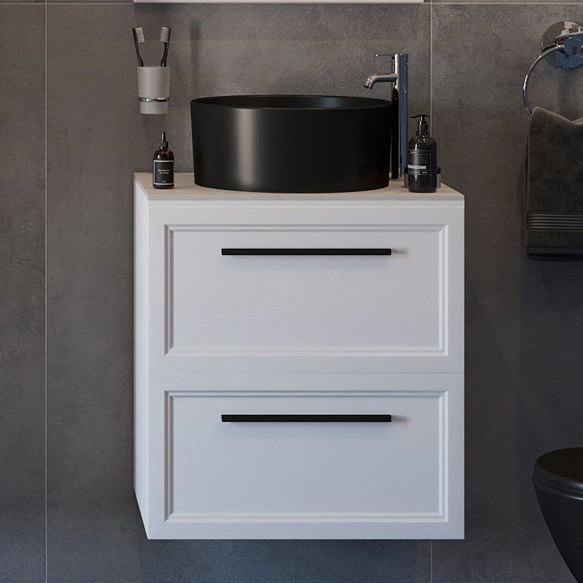 Тумба с раковиной STWORKI Эстерсунд 60 подвесная, 60, 6 см, накладная, круглая, классика, с ящиками белая прованс из МДФ из фарфора