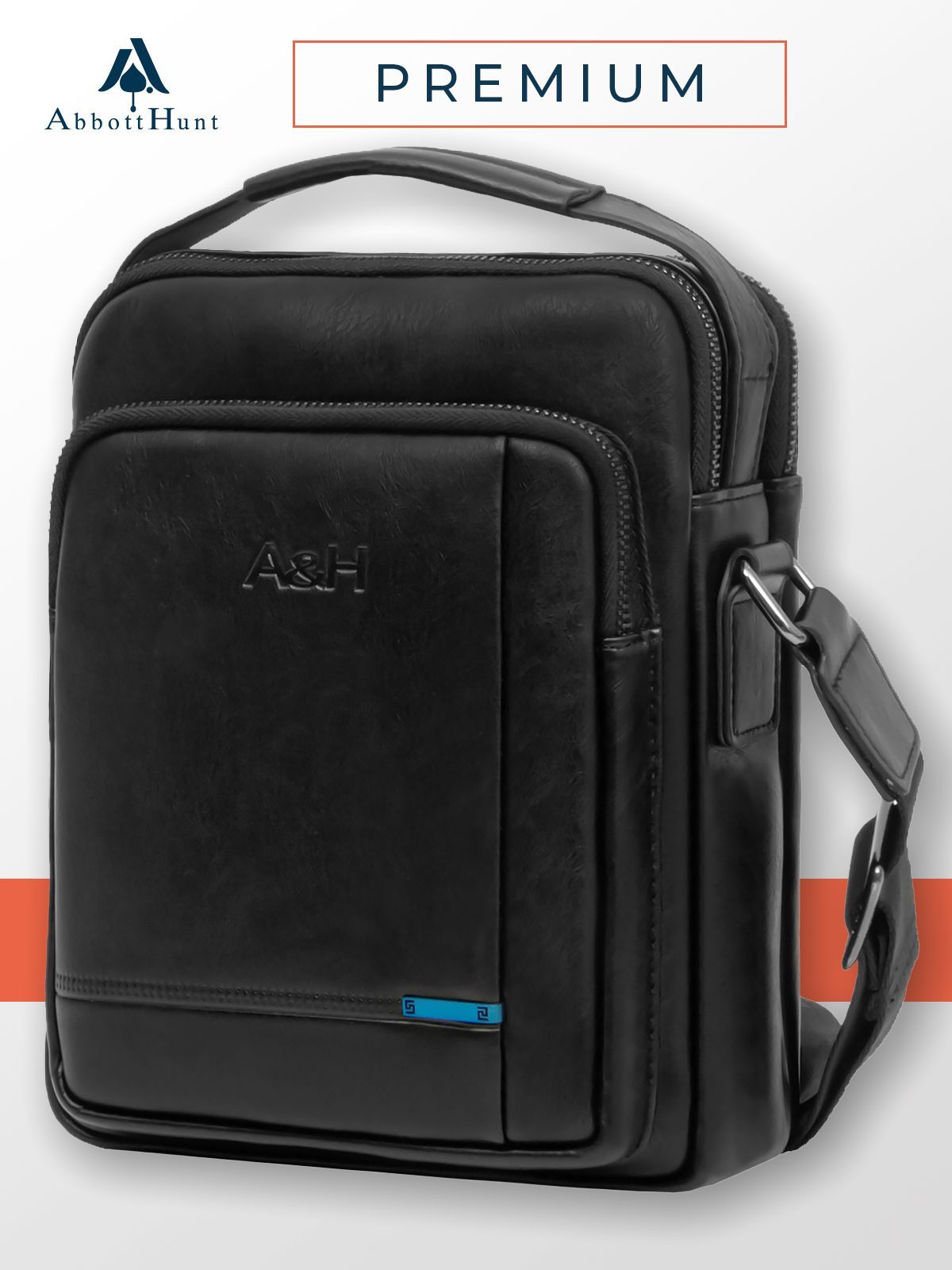 Сумка мужская AbbottHunt через плечо из искусственной кожи/барсетка на плечо черная, для студентов и учебы