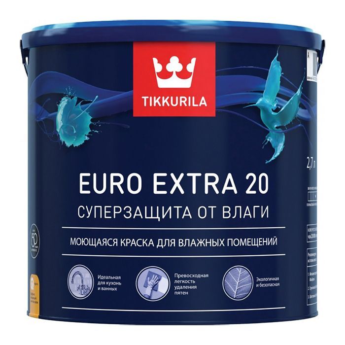 Tikkurila Краска Быстросохнущая, Гладкая, до 30°, Акриловая, Полуглянцевое покрытие, 0.9 л, белый