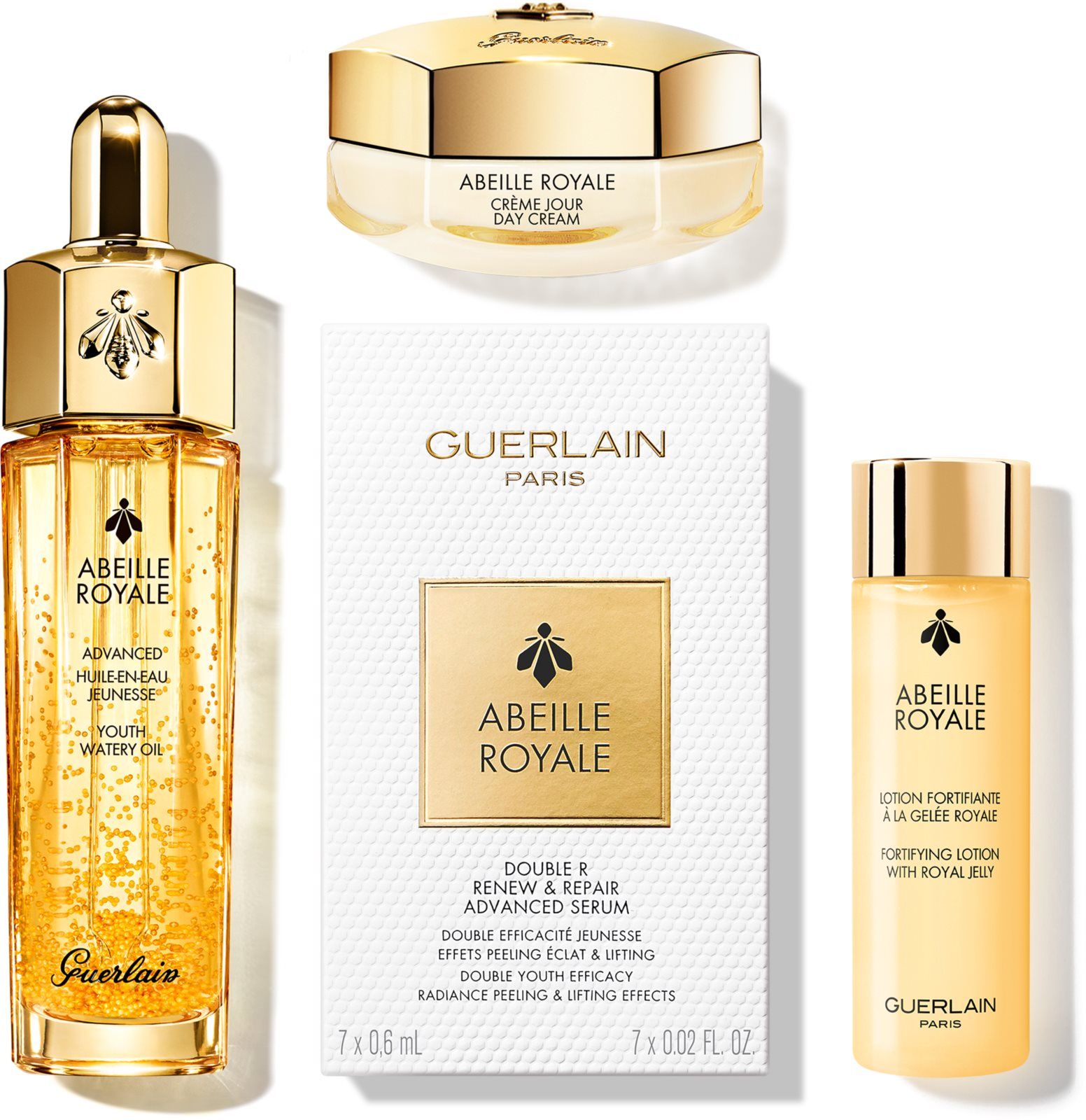 Guerlain abeille royale отзывы. Герлен сыворотка abeille Royale Double. Abeille Royale Double r Renew Repair Serum. Guerlain бальзам для лица. Guerlain набор.