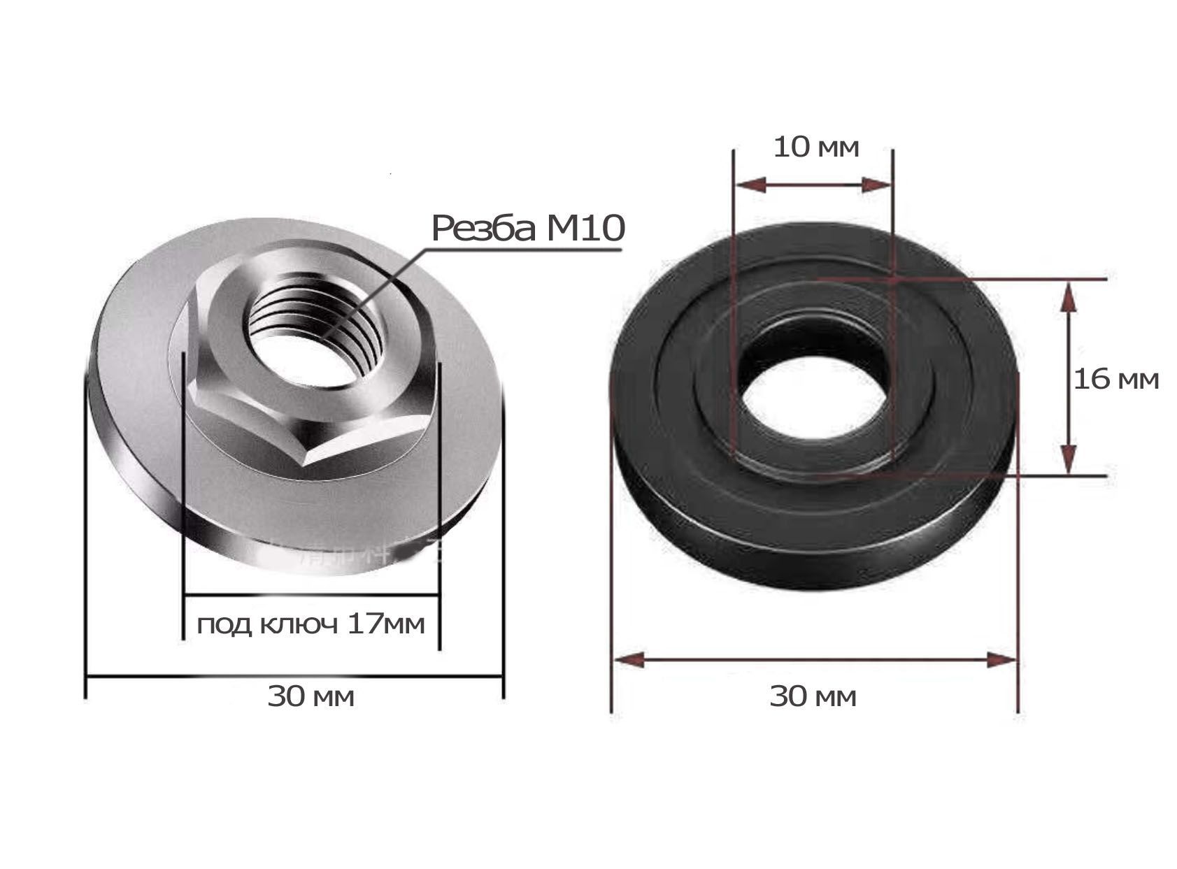 Гайка+шайбадлямини-УШМрезьбаМ10