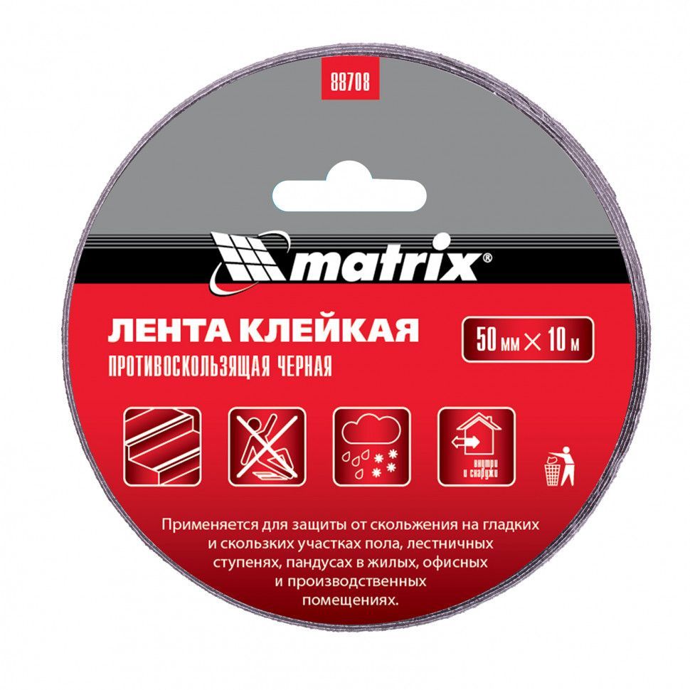 Лента клейкая противоскользящая, черная 50 мм x 10 м // Matrix 88708