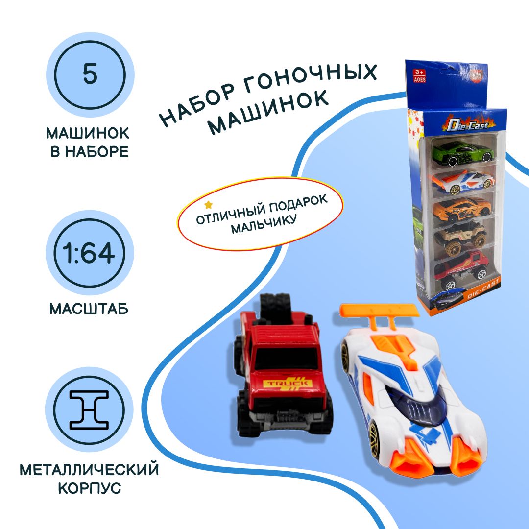 Набор базовых машинок, 5 шт., в коробке, масштаб 1:64, металл