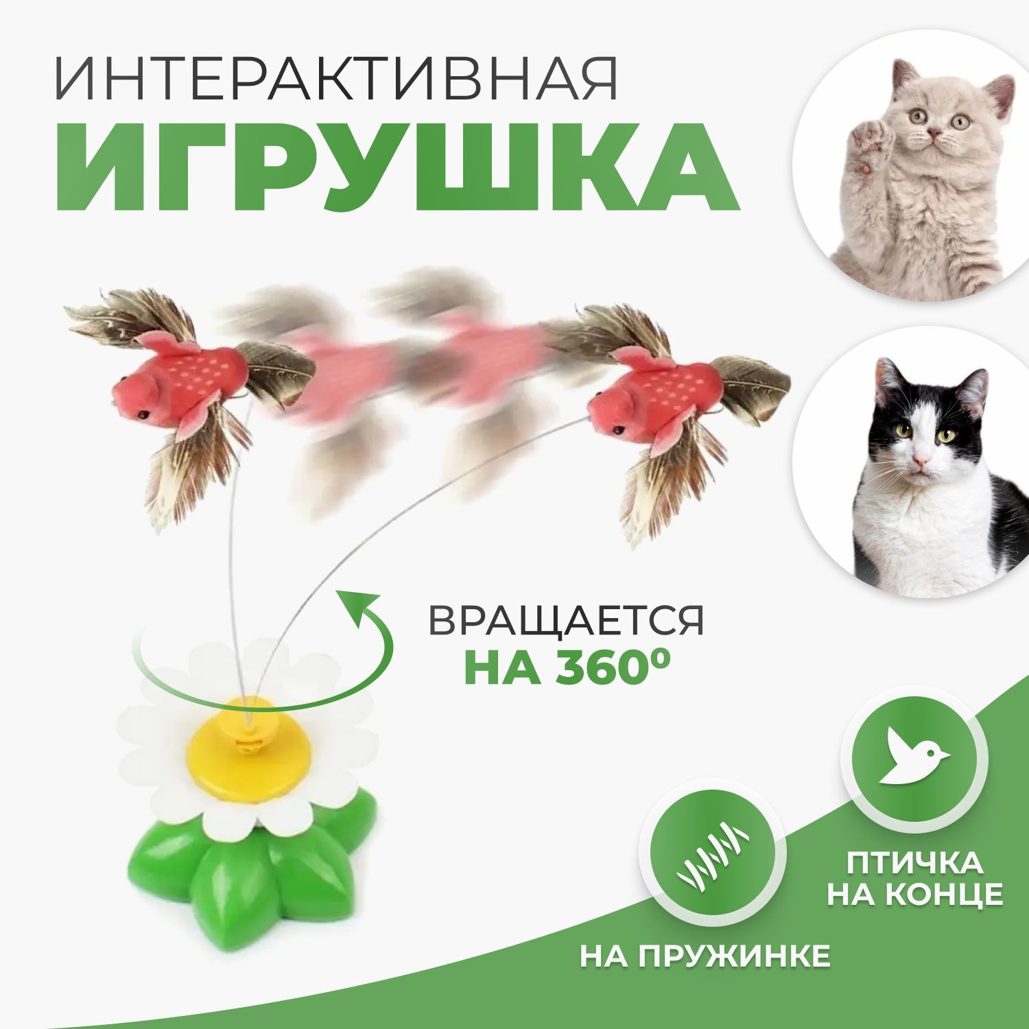 Игрушка для кошек интерактивная, вращающаяся дразнилка, птичка на  батарейках для котят - купить с доставкой по выгодным ценам в  интернет-магазине OZON (1187138994)