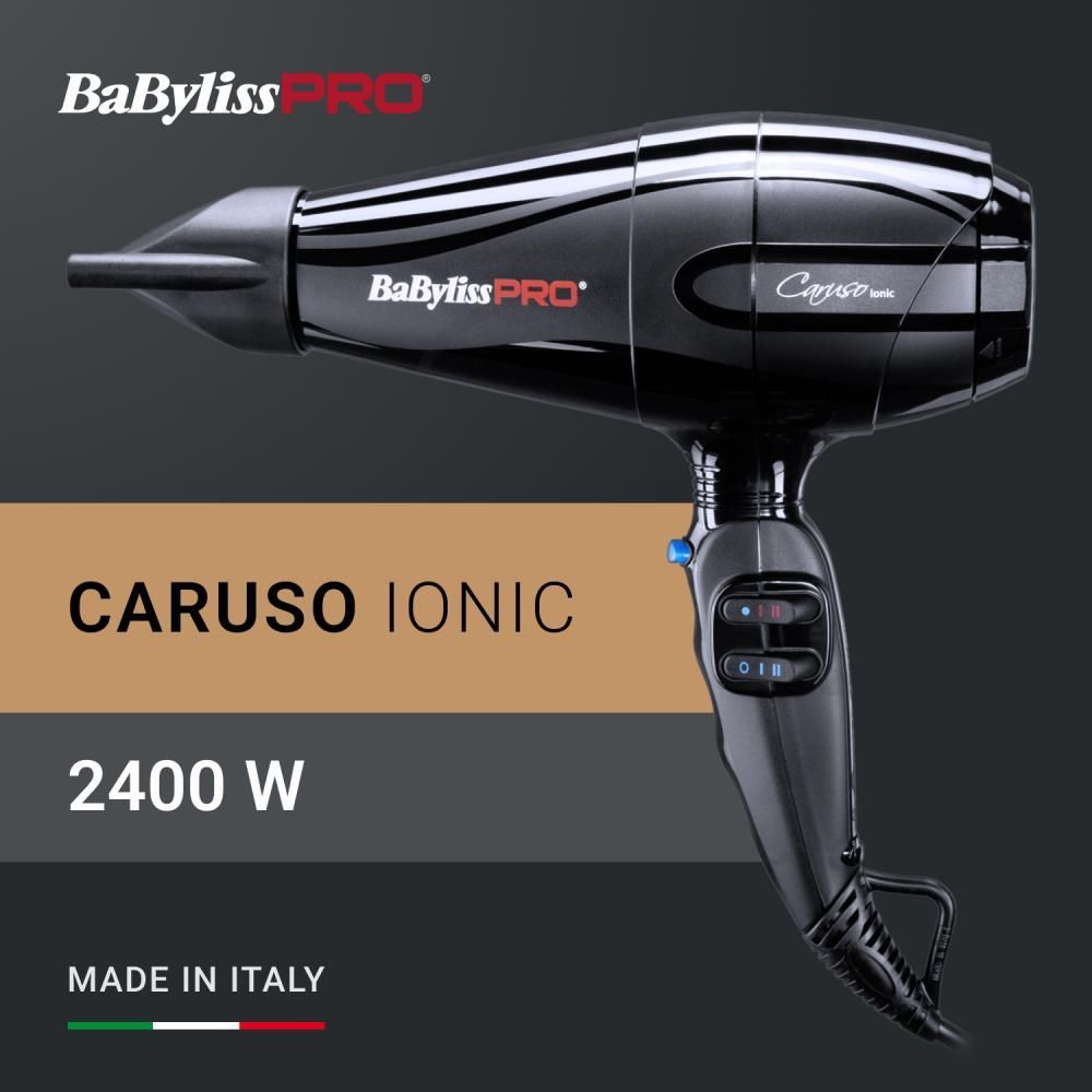 BaByliss PRO Фен для волос Caruso Ionic BAB6510IRE 2400 Вт, c ионизацией (Италия) 2400 Вт, скоростей 2, кол-во насадок 2, черный