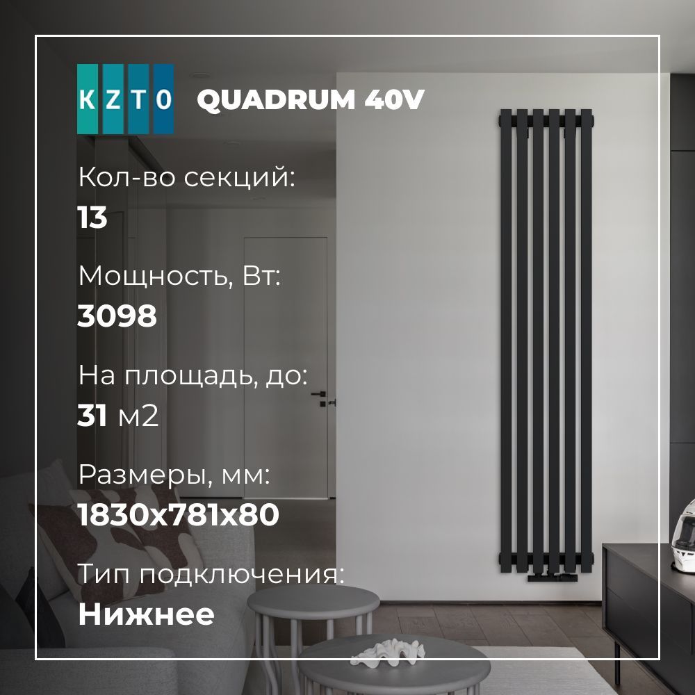 Трубчатый радиатор КЗТО Quadrum 40V1750_50, Сталь, 13 секц. купить по  доступной цене с доставкой в интернет-магазине OZON (902089753)