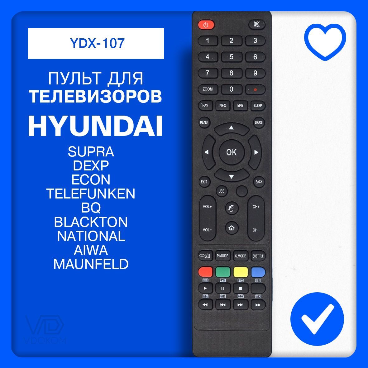 ПультHuayuYDX-107длятелевизораHyundai,Blackton,BQ,DEXP,ECON,National,Supra,Telefunken