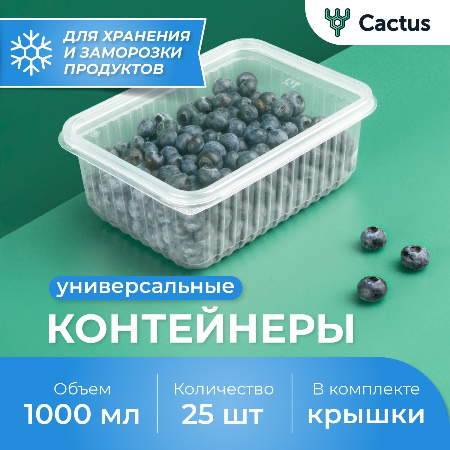 Контейнерыодноразовыескрышкойпрозрачные1000мл,набор25штпрямоугольнаяпластиковаяпосудадляхраненияеды,обедов,специйизаморозкипродуктов,Cactus