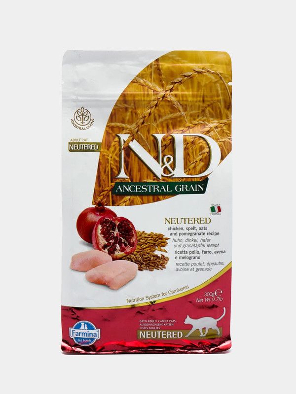 Farmina корм для кошек neutered. Farmina n&d Ancestral Grain корм для кошек курица, спельта, овес, гранат 0,3кг. Фармина нд для кошек курица гранат. Farmina для кошек курица спельта гранат. Farmina Cat Neutered низкозерновой с курицей и гранатом 300г.