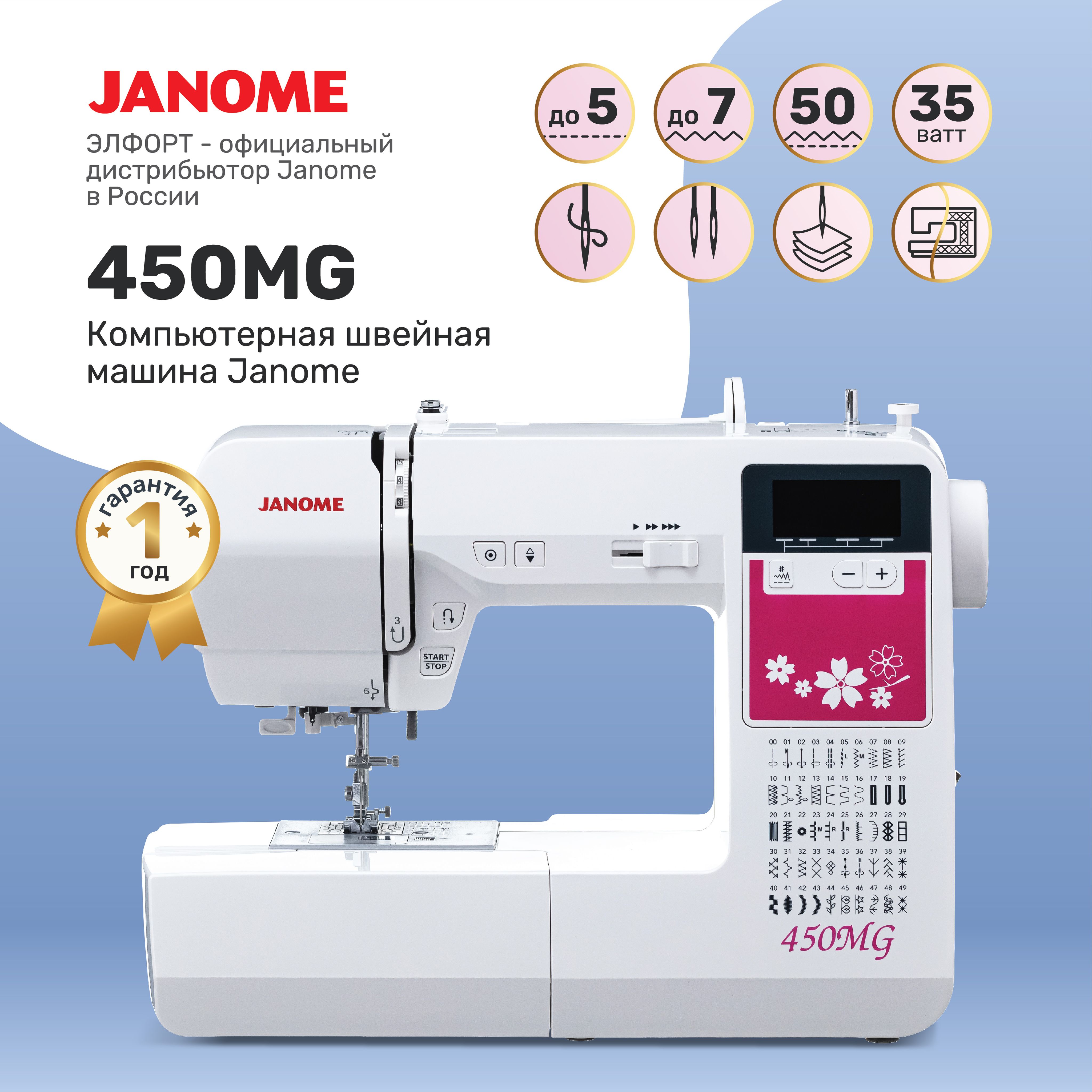 Швейная машина Janome 450MG - купить по низким ценам с доставкой в  интернет-магазине OZON (169324268)