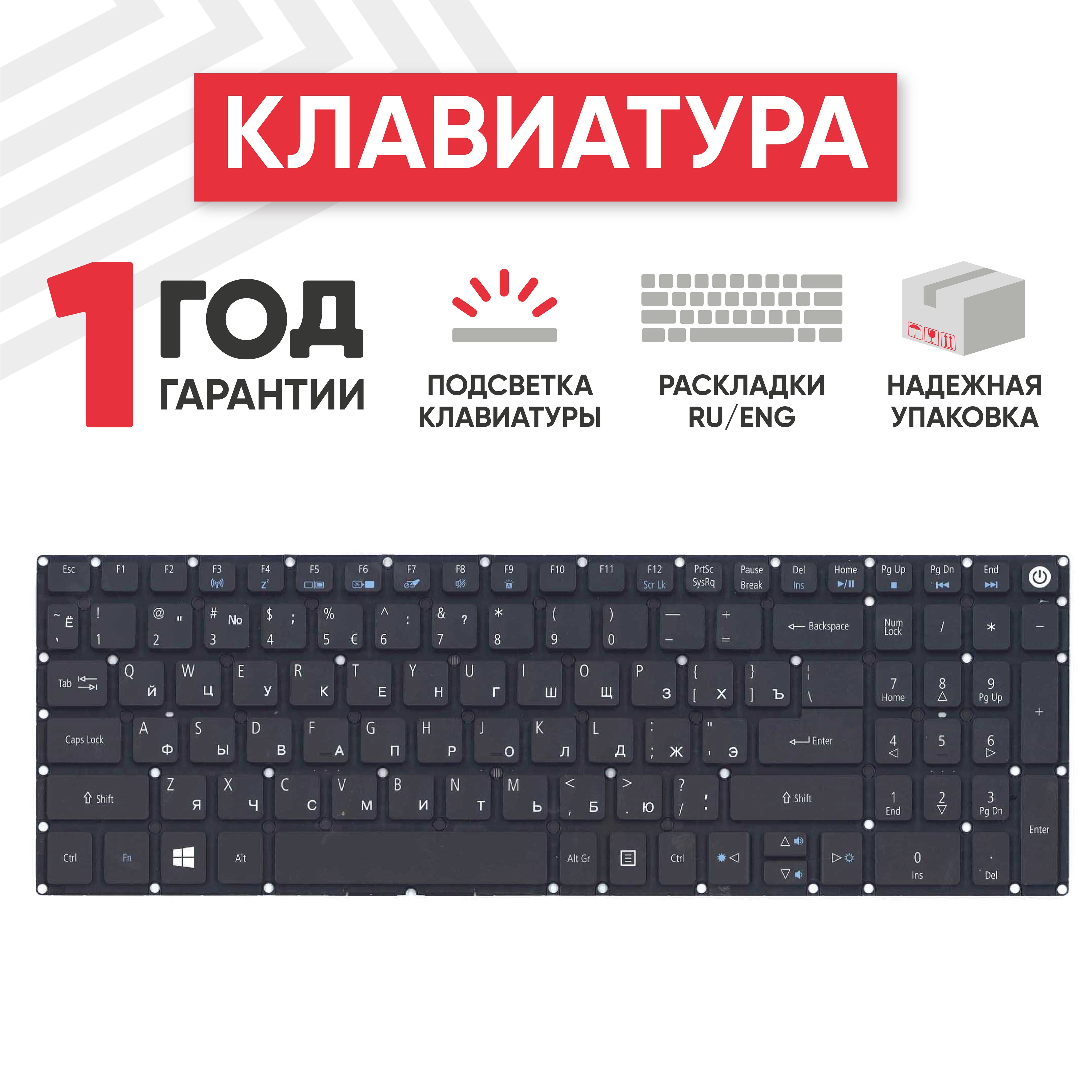 Клавиатура(keyboard)BatmeNK.I1513.006дляноутбукаAcerAspireE5-522,E5-573,V17Nitro,EasyNoteTE69BHсподсветкой,черная