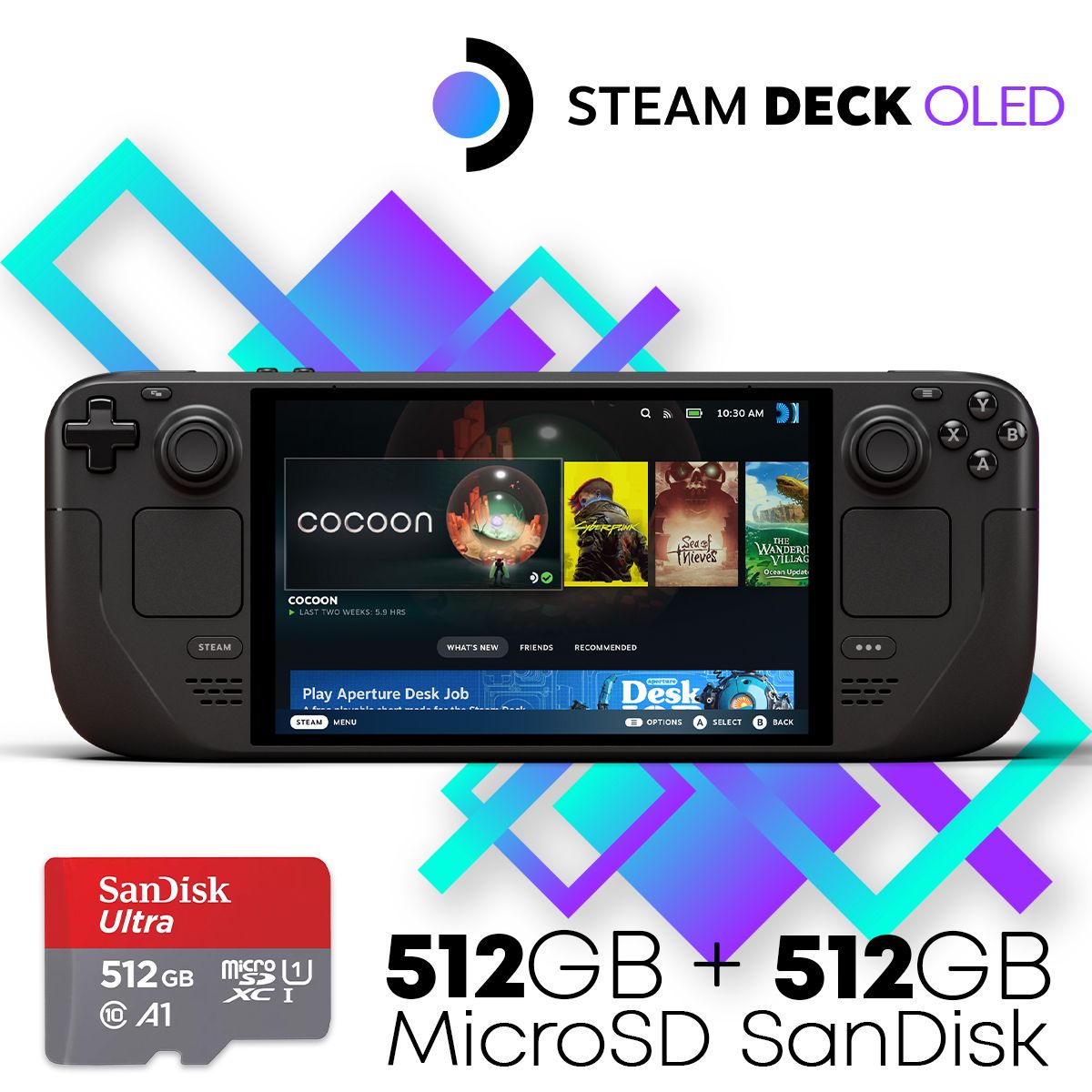 Портативная игровая консоль Valve Steam Deck OLED 512GB + карта памяти  SanDisk Ultra U1 C10 microSDXC UHS-I Card 512GB (комплект) - купить с  доставкой по выгодным ценам в интернет-магазине OZON (1323223489)