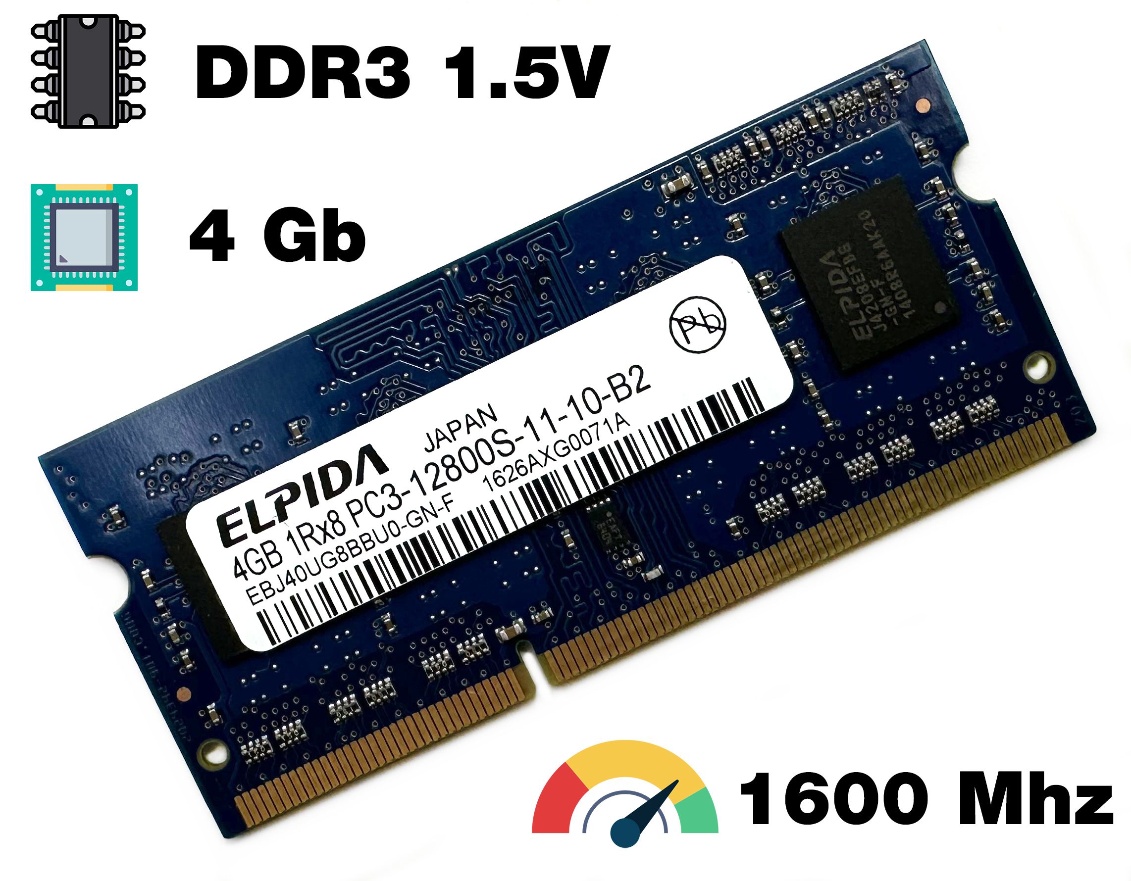 ElpidaОперативнаяпамятьDDR34Gb1600MhzEBJ40UG8BBU0-GN-FPC3-12800SSingleRank1x4ГБ(EBJ40UG8BBU0-GN-F)