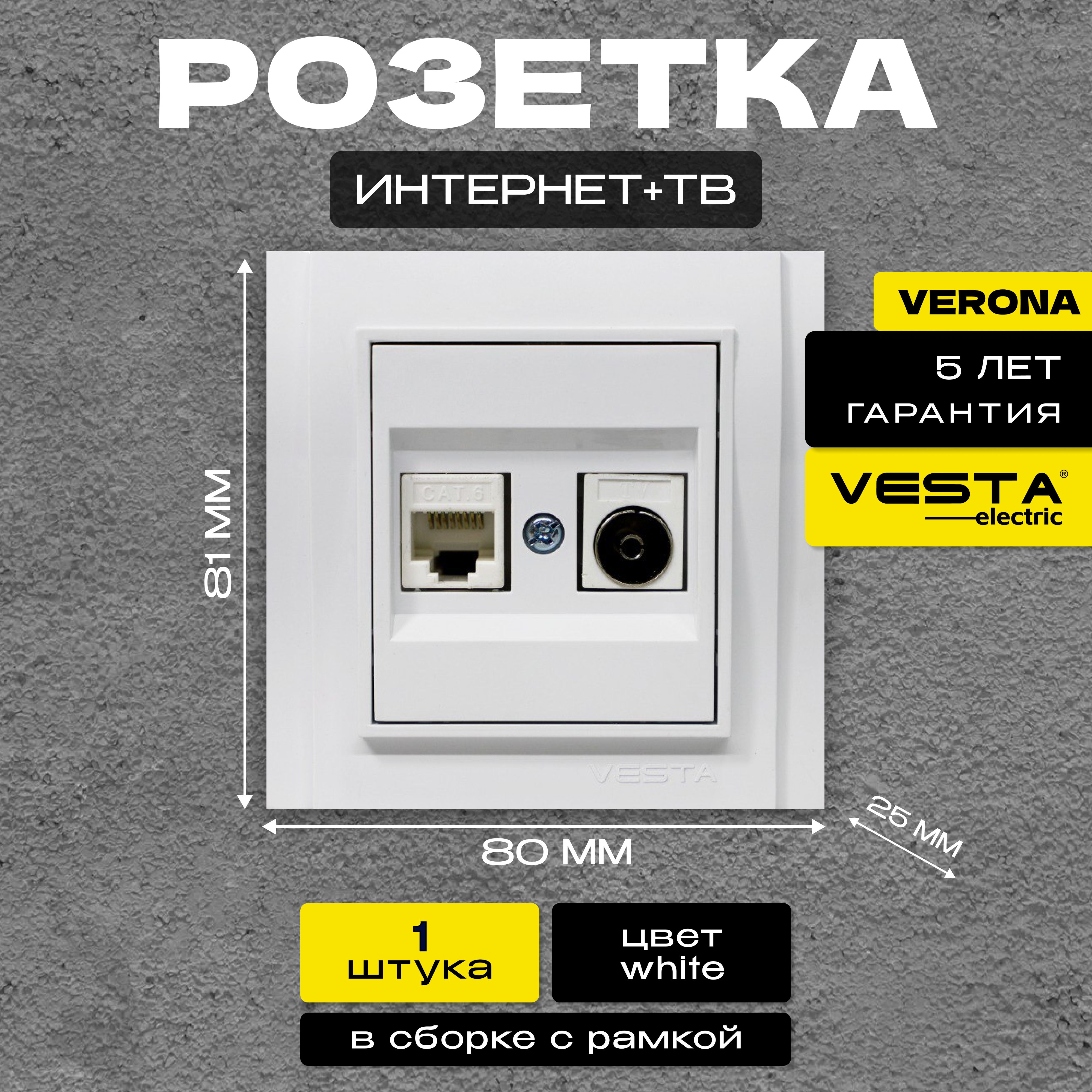 РозеткадлясетевогокабеляLAN+TVдвойнаябелаяVesta-ElectricVerona