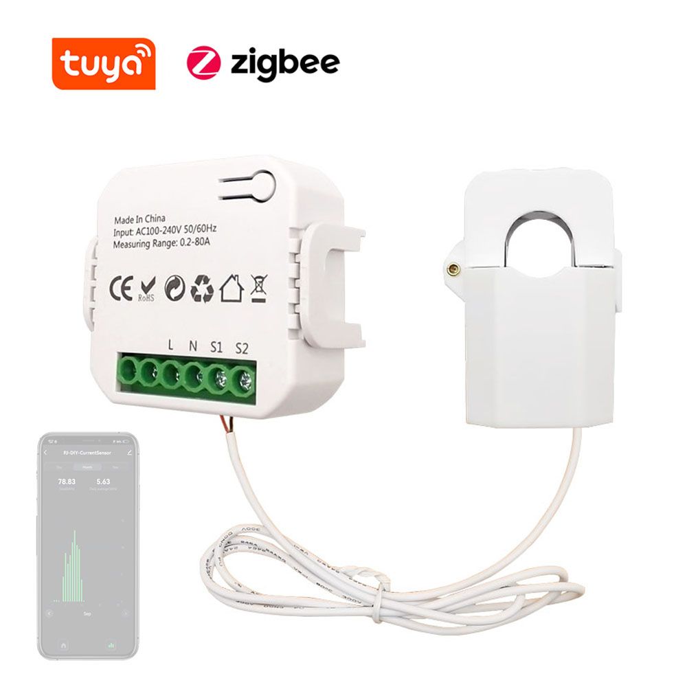 Однофазный зажим Tuya ZigBee, 80 А, счетчик энергии, управление через приложение