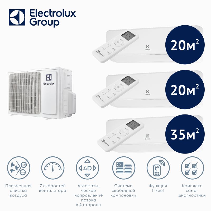 Мульти сплит система на 3 комнаты electrolux