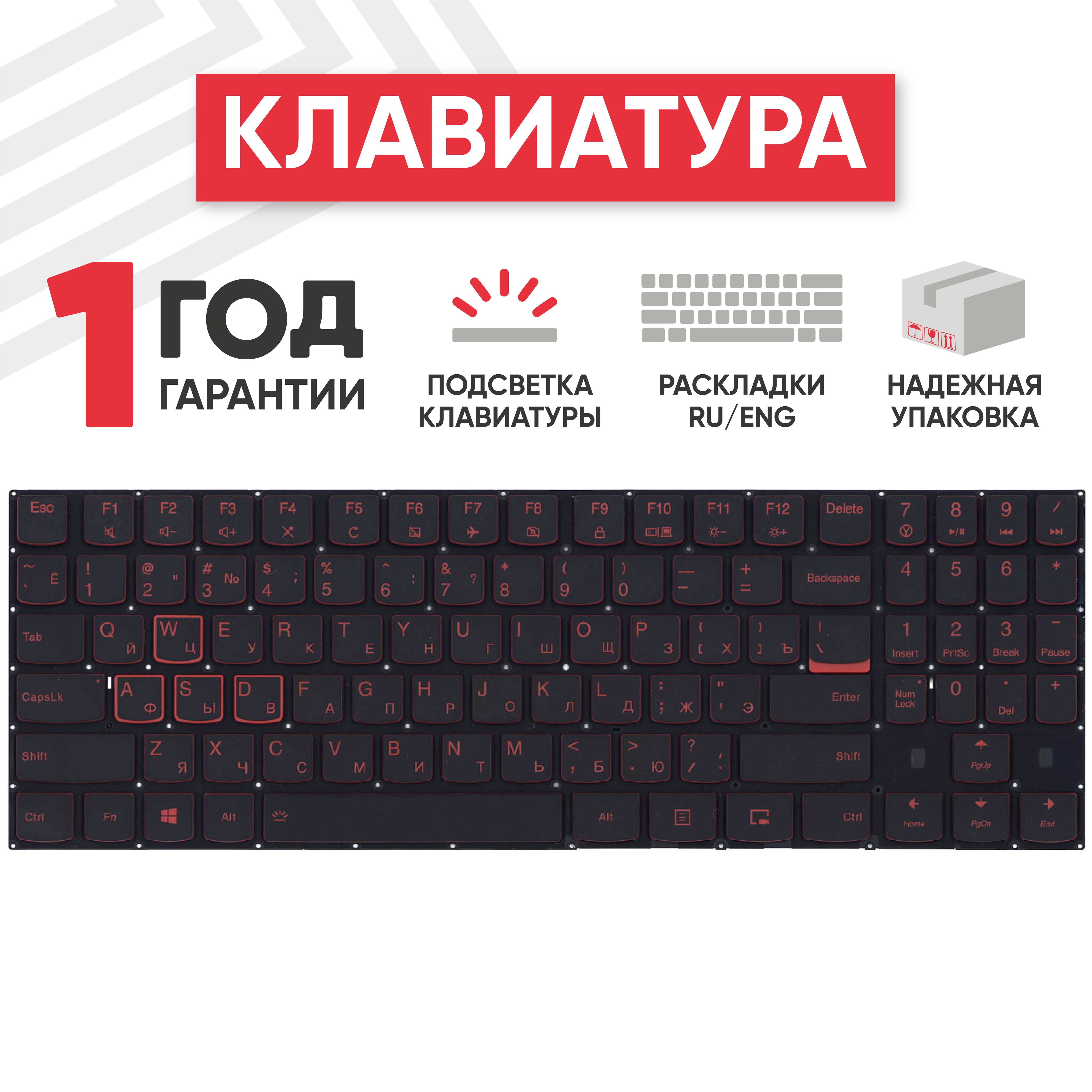 PC5YB-USКлавиатурадляноутбуковLenovoLegionY520,R720,Y530,Y7000безрамки,скраснойподсветкой,черная