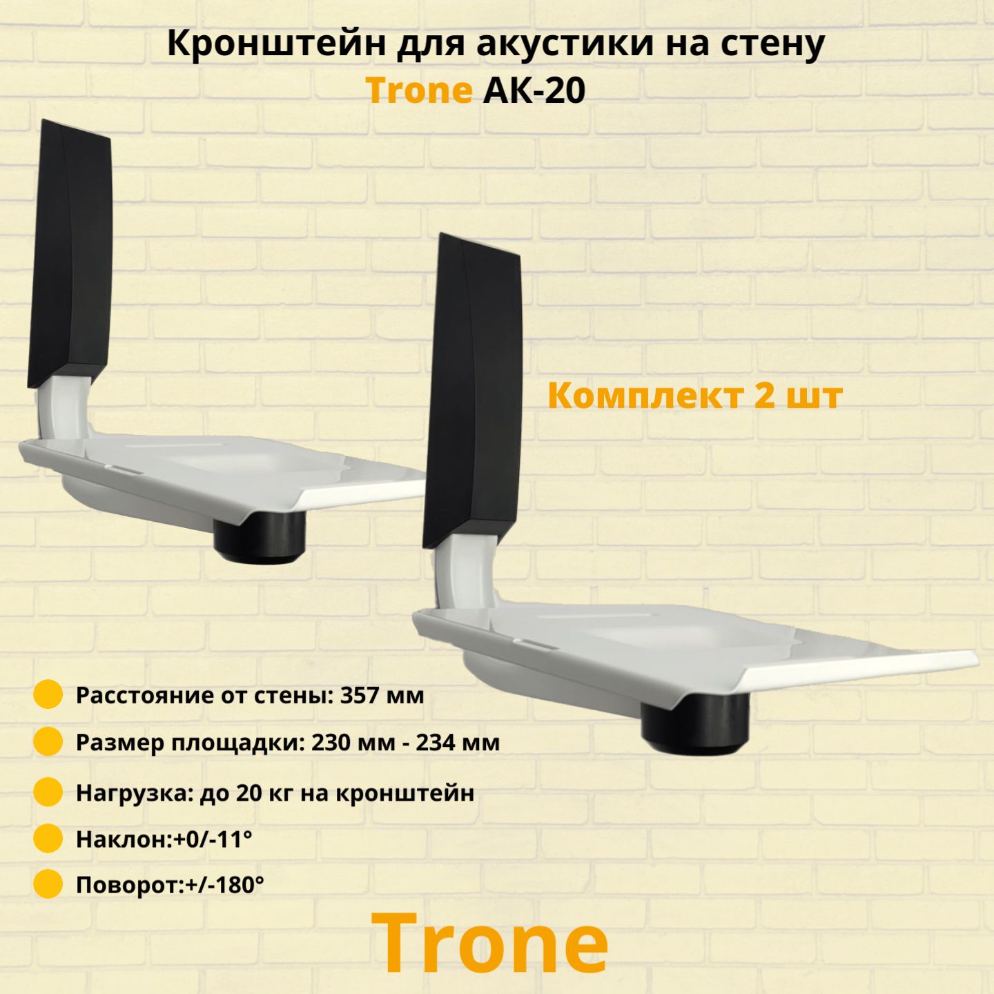 Кронштейндляакустикинастенунаклонно-поворотныйTroneАК-20,белый/черный