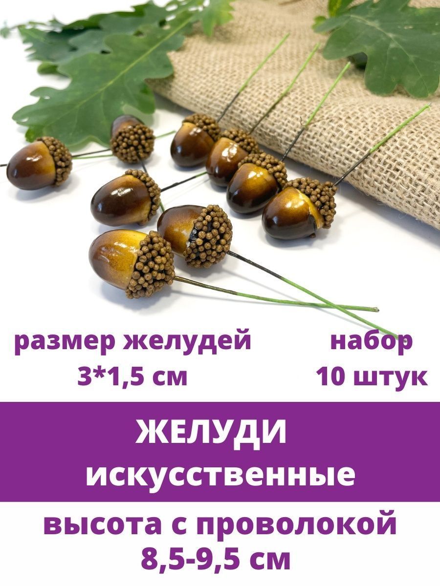 Желуди искусственные, на проволоке, 3*1,5 см, набор 10 штук. - купить по  низкой цене в интернет-магазине OZON (645561143)