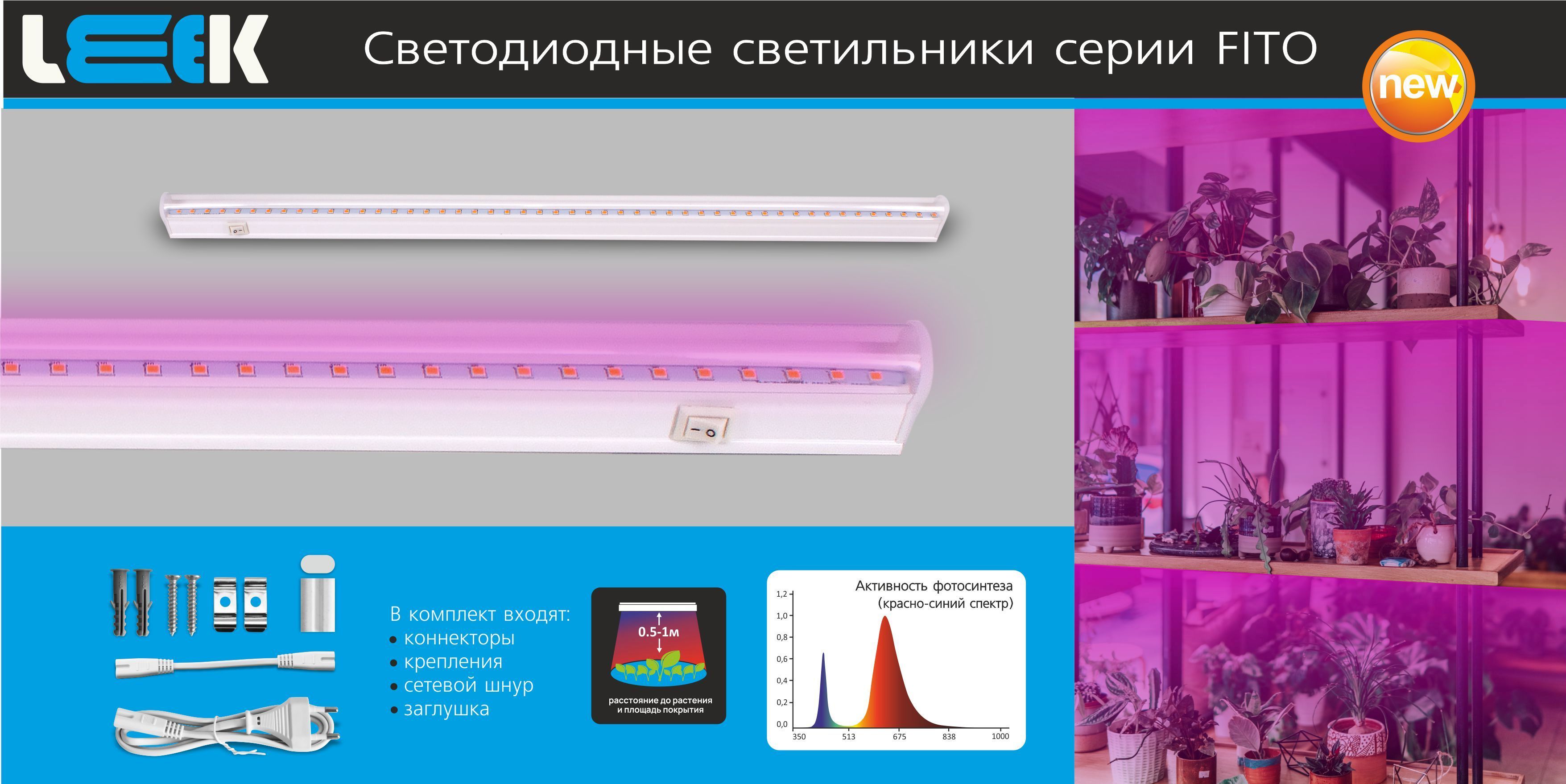 Фитолампадлярастений18ВтT5красно-синеесвечениеLEEK