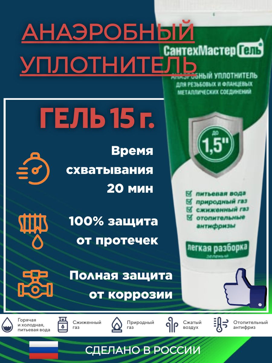 Гель-герметикСантехМастерЗеленыйреакционныйанаэробный15грблистер