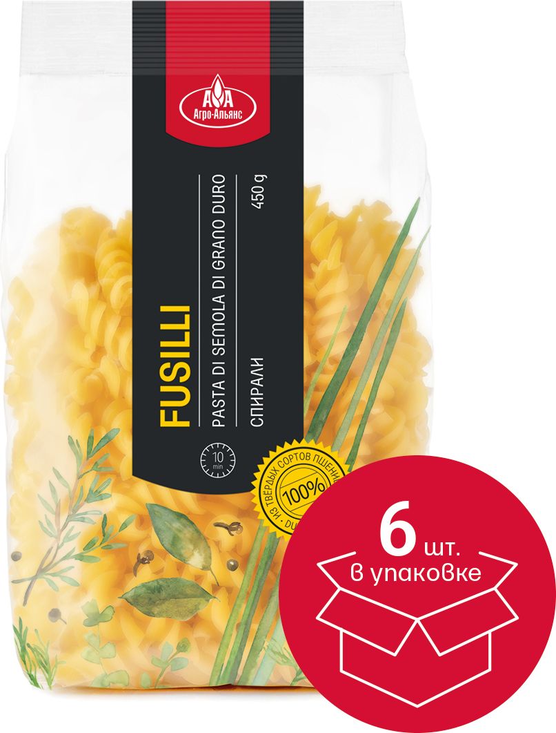 Макароны Агро-Альянс Fusilli Спирали, 450 г х 6 шт