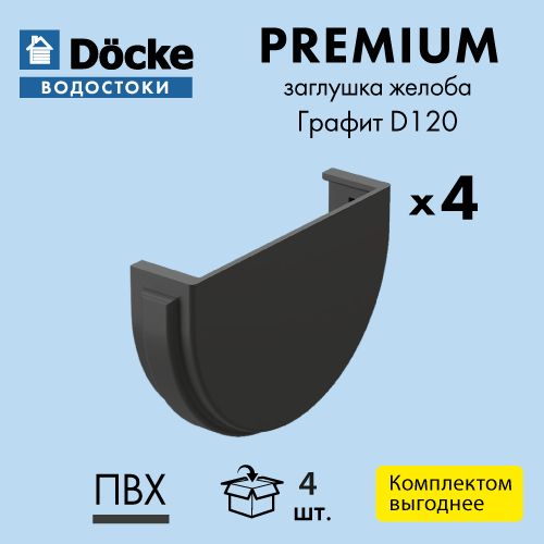 Заглушка желоба универсальная Docke/Дёке PREMIUM D120 Графит RAL7024 (упаковка 4 шт)