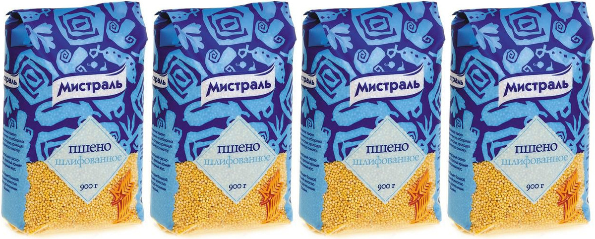 Пшено Мистраль Золотое шлифованное 900 г, комплект: 4 упаковки — купить ...