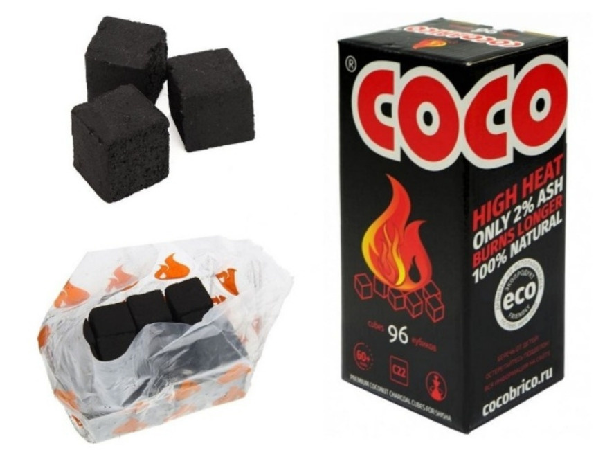 Кокосовый уголь для кальяна Cocobrico (Кокобрико) 96 штуки 22 мм ...