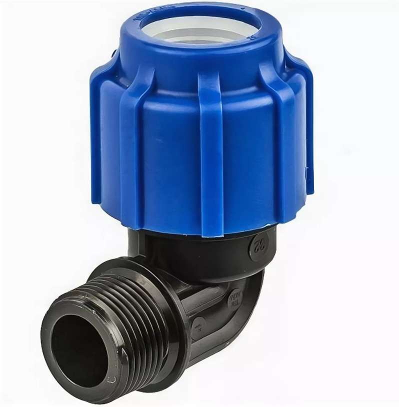 Угольник обжимной ПЭ разъемный 50х1 1/2\" НР, PN16 (синий), Poelsan ...