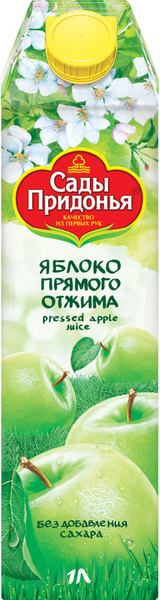 Сок САДЫ ПРИДОНЬЯ Яблочный, прямого отжима, осветленный, 1 л - 10 шт ...