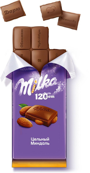 Шоколад молочный "Милка" с цельным миндалем, 85 г - купить с доставкой ...