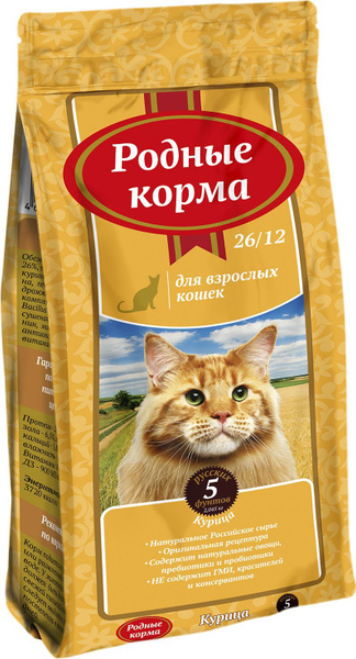 Сухой корм для кошек Родные Корма для взрослых кошек, курица, 2,045 кг ...