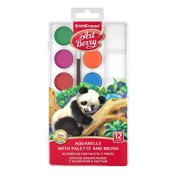 Акварель 12 цветов ArtBerry, с УФ-защитой, пластик, европодвес, с ...
