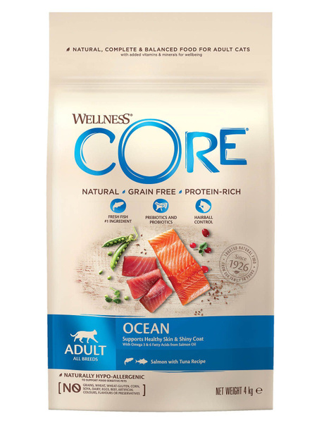 Сухой корм WELLNESS CORE OCEAN CAT ADULT беззерновой для взрослых кошек ...