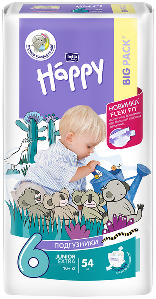 Подгузники для детей bella baby Happy Junior Extra дышащие/ памперсы  детские, размер 6 (вес 16+ кг), 54 шт. - купить с доставкой по выгодным  ценам в интернет-магазине OZON (312880024)