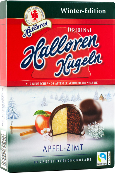 Конфеты в коробке Halloren Kugeln, с яблоком и корицей в темном ...
