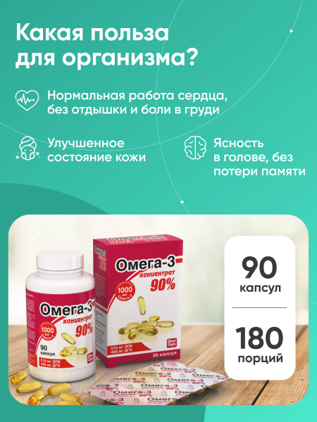 Омега-3, 90 капсул/Рыбий жир концентрат 90% капс. 1500 мг Real Caps ...