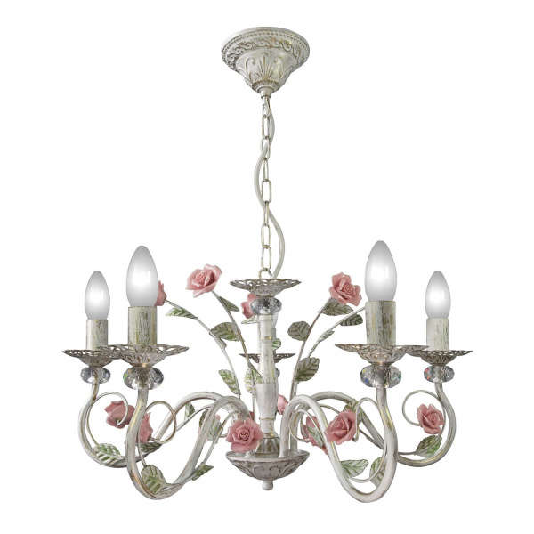 Люстра подвесная 5 ламп с листочками и цветами Петрасвет S1132-5 ...