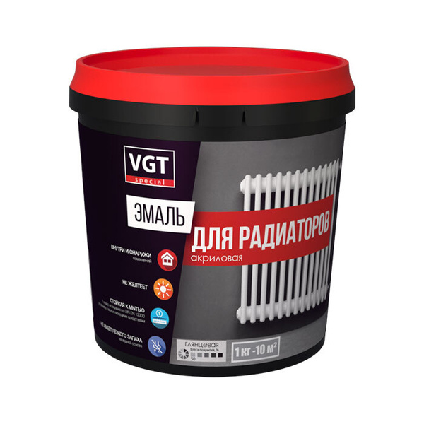 Эмаль VGT VGT радиаторы Быстросохнущая, Гладкая, Акриловая, Глянцевое ...
