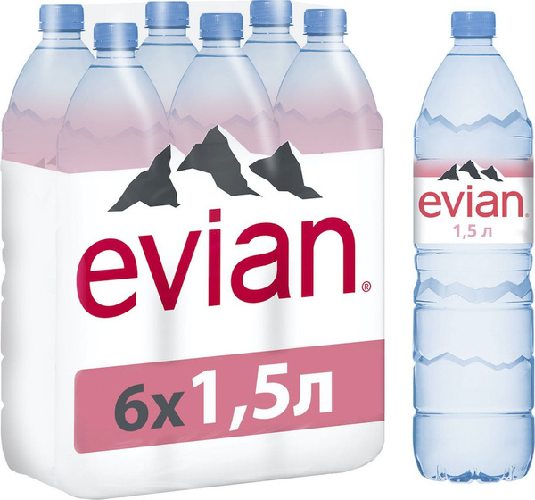 Вода минеральная Evian (Эвиан) 6 шт. по 1,5 л негазированная, пэт ...