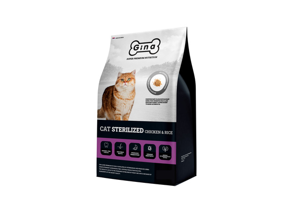 Корм сухой Gina Cat Sterilized Chicken & Rice для взрослых ...