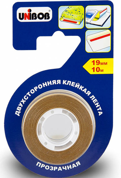 Клейкая лента двухсторонняя Unibob 51729 прозрачная шир.19мм дл.10м ...
