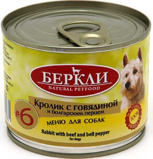 Berkley, Корм консервированный для собак №6 Кролик с говядиной и ...