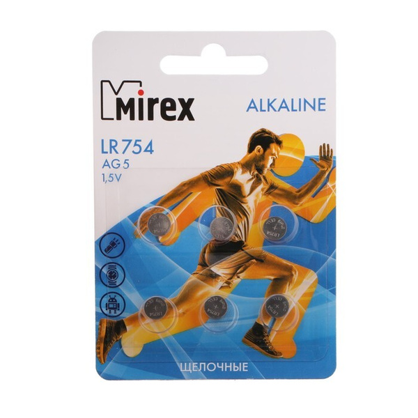 Mirex Батарейка LR48 (LR754, AG5, G5), Щелочной тип, 1,5 В, 6 шт ...