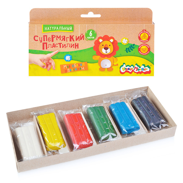 Пластилин натуральный супермягкий 6 цв.180 г, с европодвесом ПКМ6-М ...
