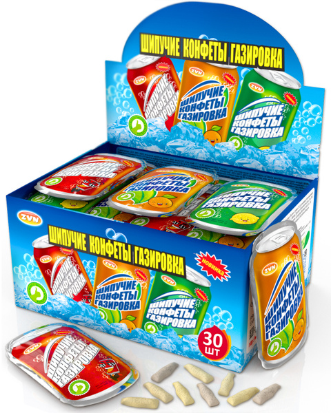 Шипучие конфеты Газировка ассорти со вкусом апельсина, колы и лимона 30 ...