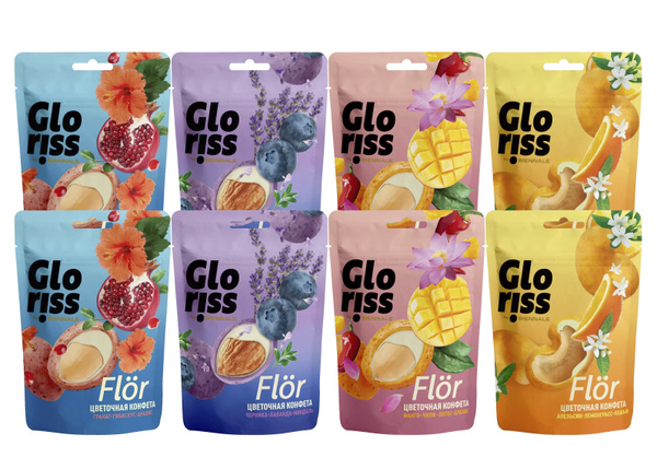 Конфеты цветочные GLORISS FLOR Ассорти 4 вкуса по 2шт, 65г - купить с ...