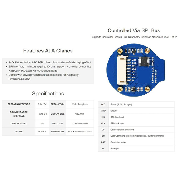 2 шт. 1 28 дюймовый круглый модуль ЖК экрана GC9A01 SPI - купить с ...