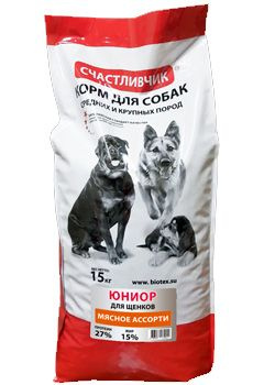Счастливчик сухой корм для собак/щенков ЮНИОР мясное ассорти 15кг ...
